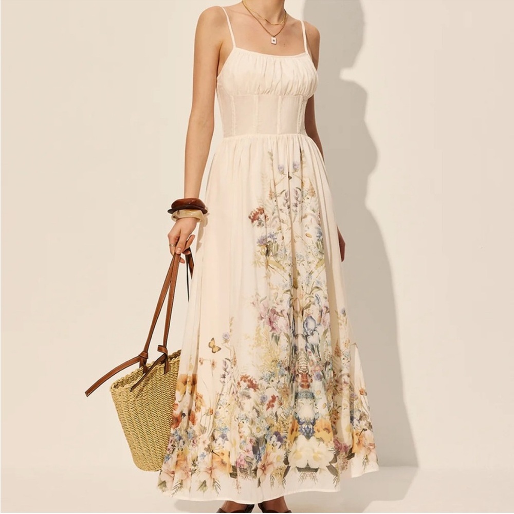 XS Commense Floral Cream Maxi Dress